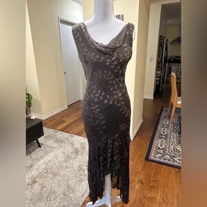 Nina Austin Asymmetrical Brown Floral Dress